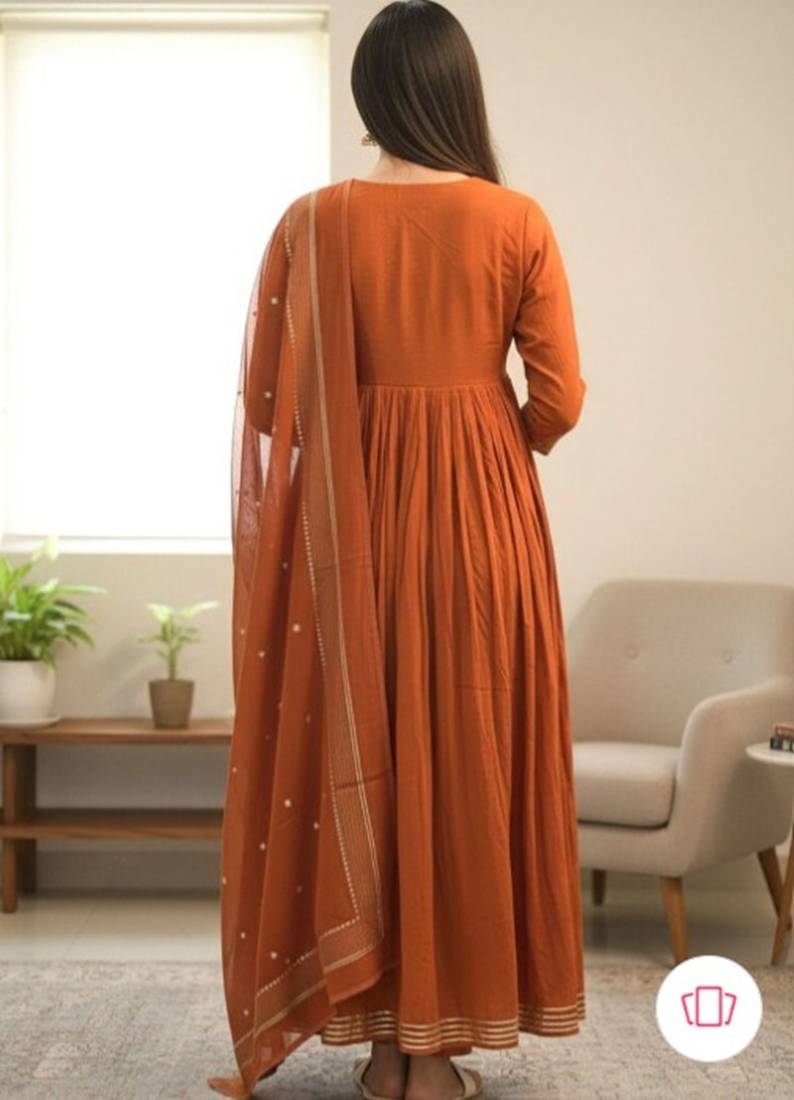 Beautiful orange gorgeous mul cotton real mirror work suit set