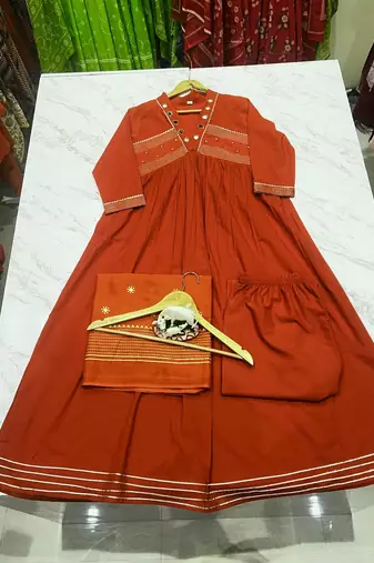 Beautiful orange gorgeous mul cotton real mirror work suit set