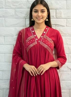 Beautiful pink gorgeous mul cotton real mirror work suit set 3