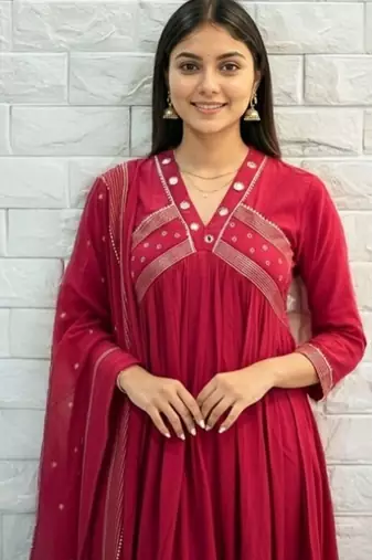 Beautiful pink gorgeous mul cotton real mirror work suit set