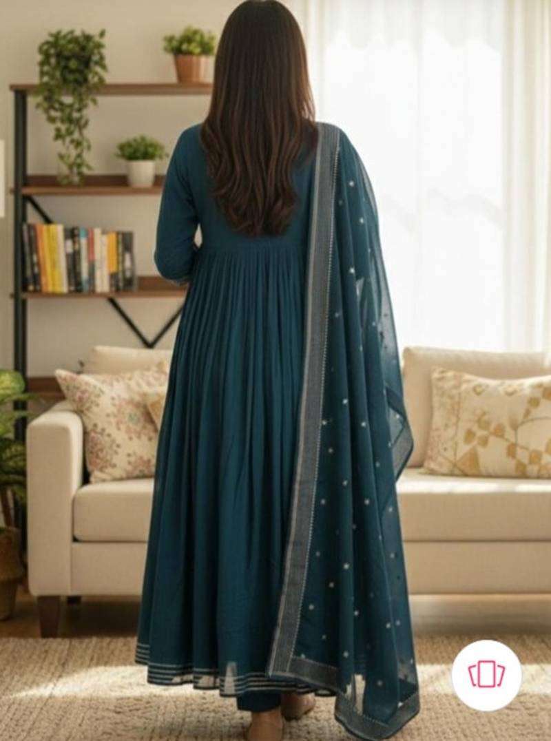 Beautiful teal blue gorgeous mul cotton real mirror work suit set