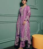 purple dola silk embroidery work party wear suit