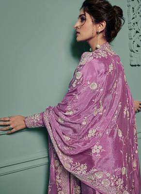 purple dola silk embroidery work party wear suit 3