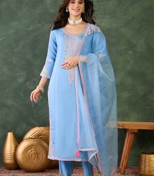 Women's  Embroidery Work Viscose Silk Fabric Straight Kurta Pant and Dupatta Set