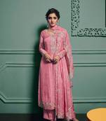 pink dola silk embroidery work party wear suit