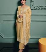 yellow dola silk embroidery work party wear suit