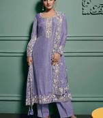 lavender dola silk embroidery work party wear suit