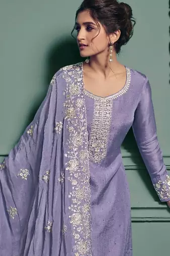 lavender dola silk embroidery work party wear suit