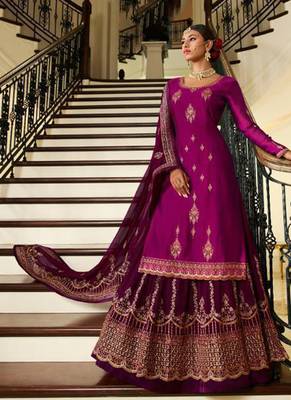 magenta pure georgette semi stitched wedding sharara set  1