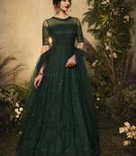 green premium net wedding wear gown with embroidery work