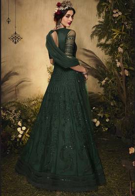 green premium net wedding wear gown with embroidery work 2