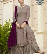 purple pure georgette party wear sharara set with embroidery work