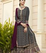 Pure georgette party wear sharara in grey color with embroidery work