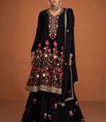 Pure chiffon party wear sharara in black color with embroidery work