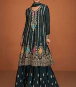 Pure chiffon party wear sharara in dark grey color with embroidery work