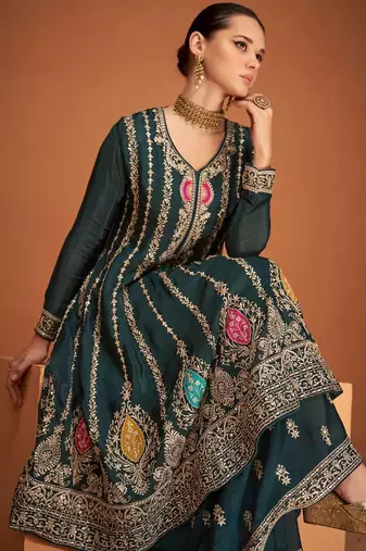 dark grey chiffon embroidered party sharara set