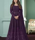 purple georgette embroidered party wear gown