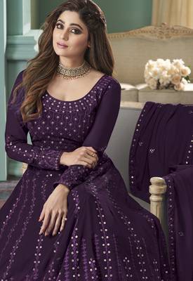 purple georgette embroidered party wear gown 2