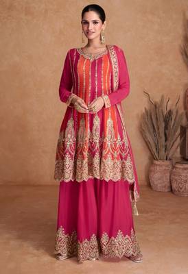 pink chiffon embroidered wedding anarkali set 1