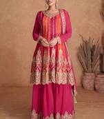 pink chiffon embroidered wedding anarkali set