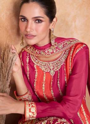 pink chiffon embroidered wedding anarkali set 2