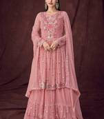Pure georgette party wear sharara in pink color with embroidery work