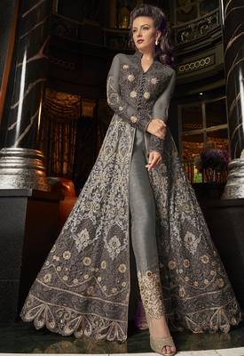 grey net embroidered wedding anarkali gown 2