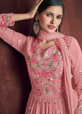 pink georgette embroidered party wear sharara set 2