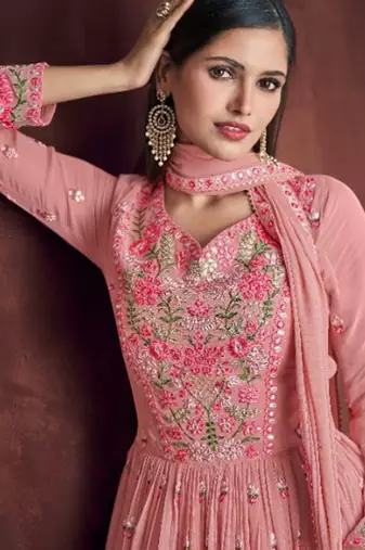 pink georgette embroidered party wear sharara set