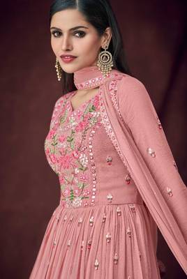 pink georgette embroidered party wear sharara set 3