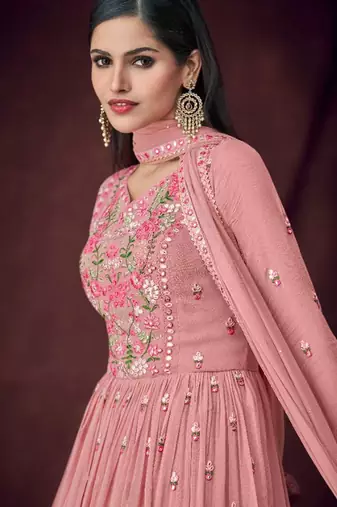 pink georgette embroidered party wear sharara set