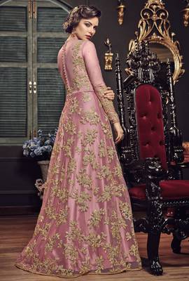 pink soft premium net wedding gown with embroidery work 2