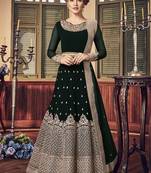 green pure georgette semi stitched party gown with embroidery work