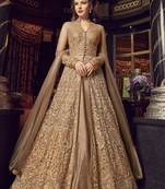 golden net embroidered wedding anarkali gown