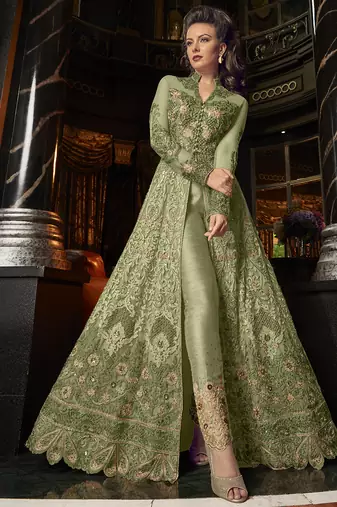 green net embroidered wedding anarkali gown