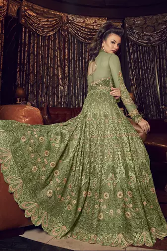 green net embroidered wedding anarkali gown