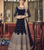 blue pure georgette semi stitched party gown with embroidery work