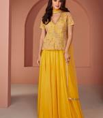 yellow embroidered georgette semi stitched party wear sharara