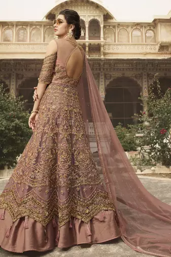 pink soft net embroidered wedding wear semi stitched gown