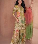 Pure chiffon party wear sharara in multicolor with embroidery work