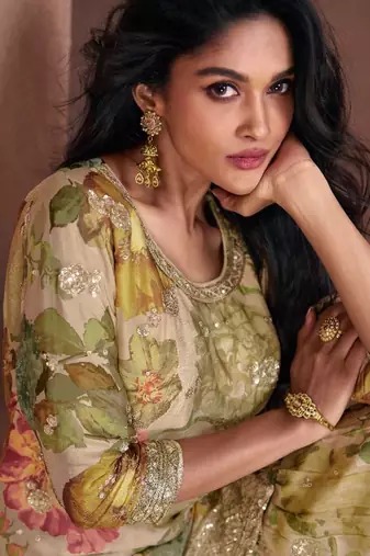 multicolor chiffon embroidered party wear sharara set