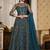 Soft premium net wedding wear gown in teal blue color with embroidery work