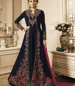 blue wedding wear embroidered georgette semi stitched gown