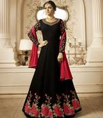 black floral embroidery work georgette semi stitched gown