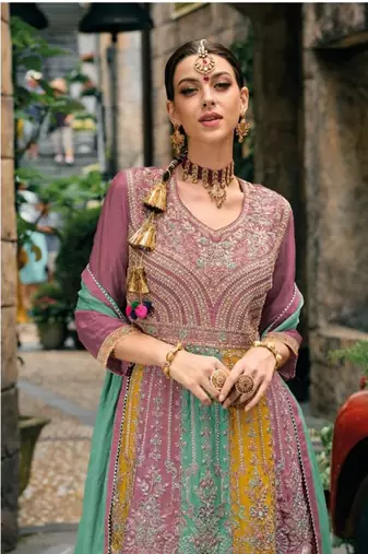 pink pure chiffon sharara suit with embroidery work