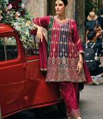 red embroidered pure chiffon party wear sharara suit set