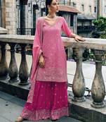 pink pure georgette sharara with embroidery work