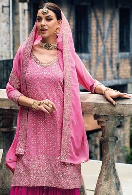 pink pure georgette sharara with embroidery work 2