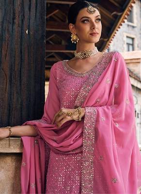 pink pure georgette sharara with embroidery work 3
