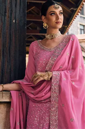 pink pure georgette sharara with embroidery work